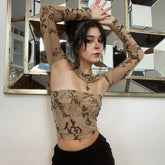 Front And Back Open Arm Sleeve Crop Top